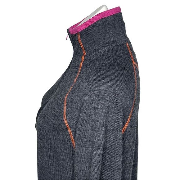 Athleta gray merino wool 1/4 zip sweater with pink and orange trim size 1X - Picture 10 of 13